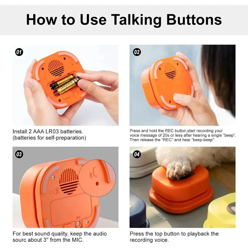 ZUJOLY Dog Button Record Talking Pet Communication Vocal Training Interactive Toy Bell Ringer With Pad and Sticker Easy To Use