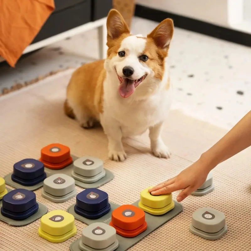ZUJOLY Dog Button Record Talking Pet Communication Vocal Training Interactive Toy Bell Ringer With Pad and Sticker Easy To Use